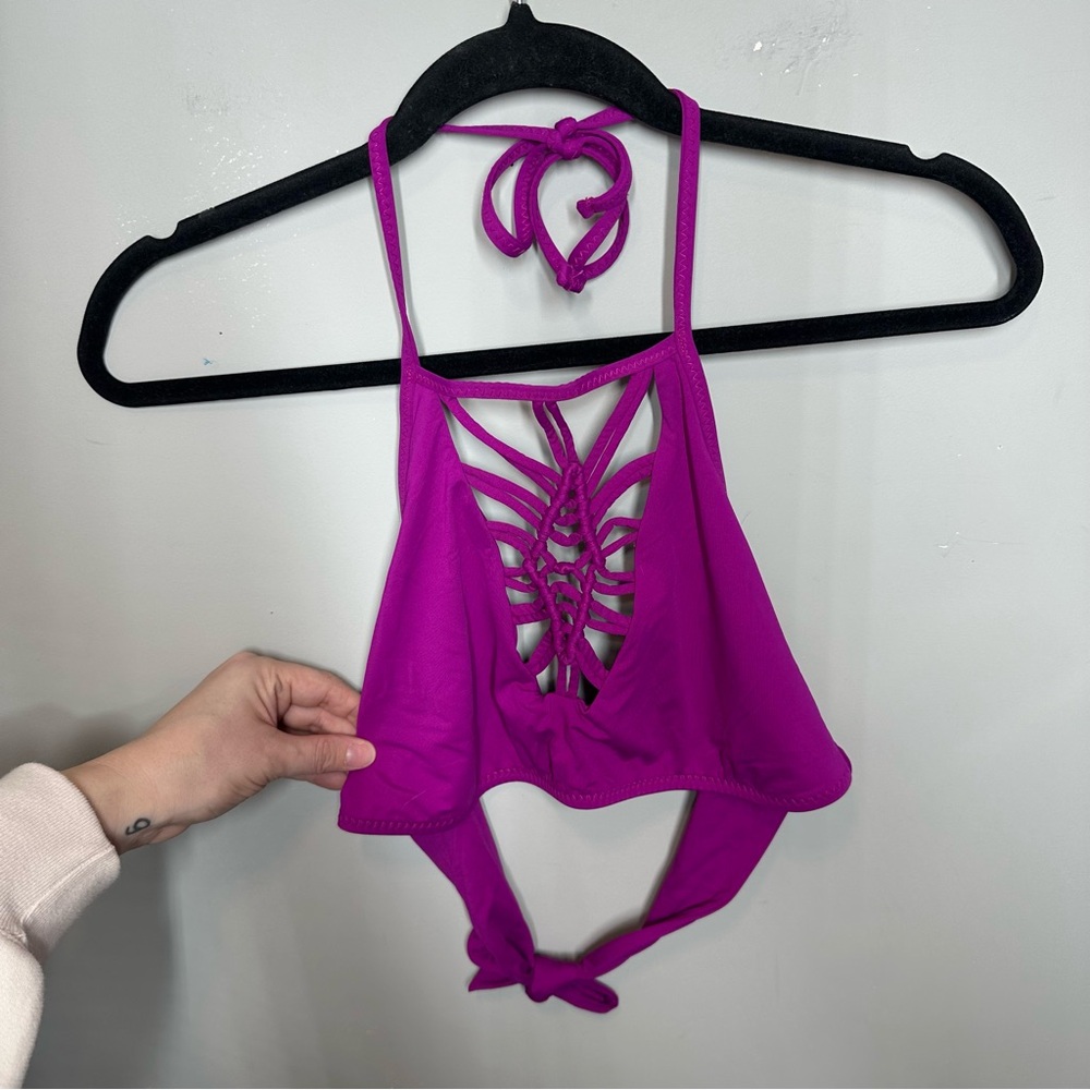 Becca by Rebecca Virtue Magenta Strappy Halter Bikini Top